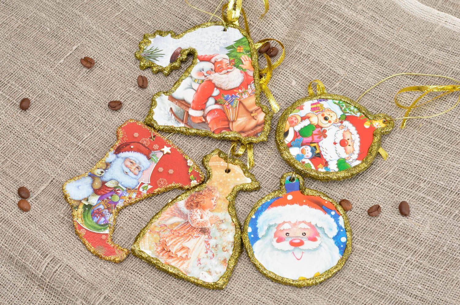 Handmade toy unusual Christmas tree pendant decorative pendant set of 5 items photo 1