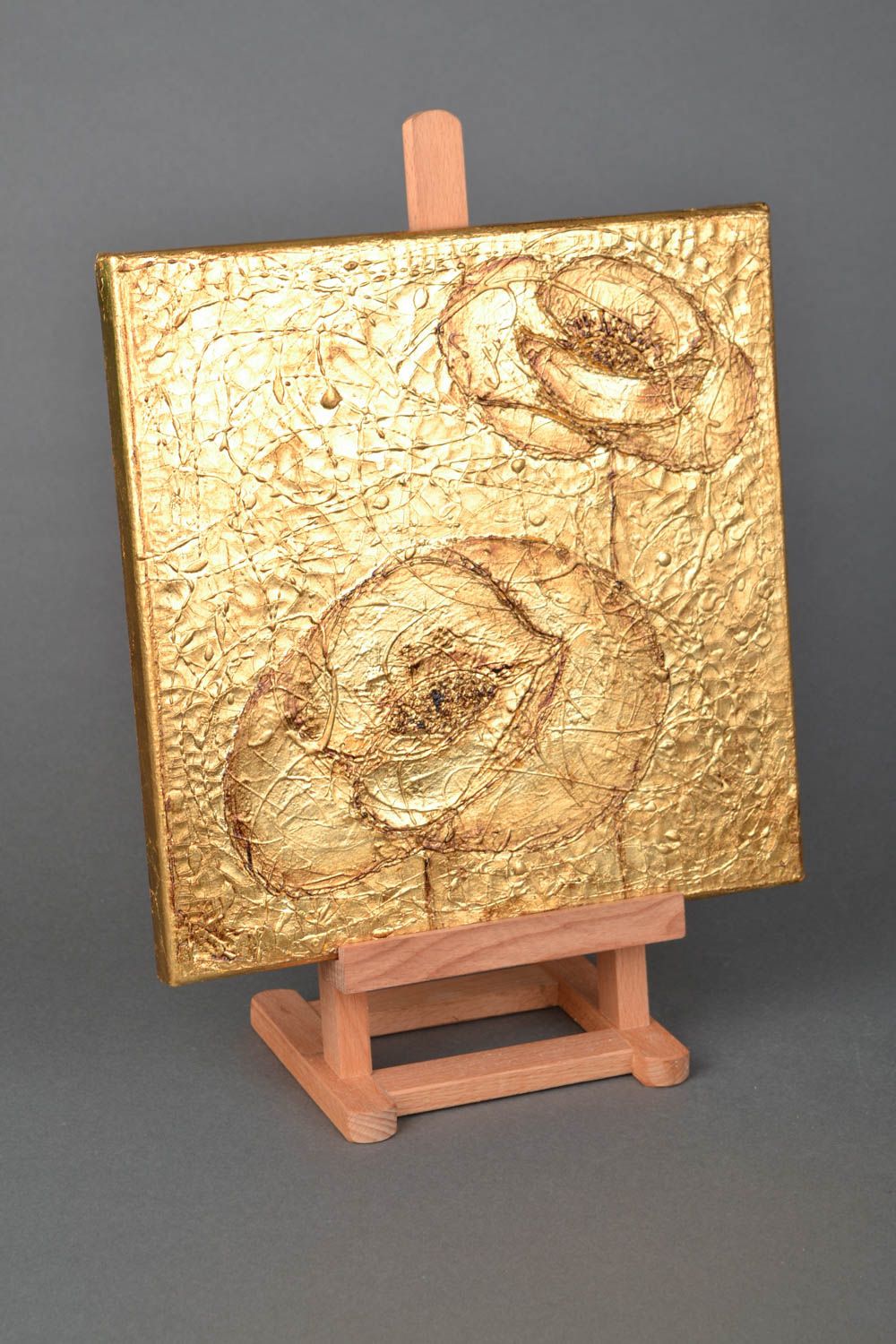 Tableau décoratif sur toile dorée fait main original insolite Pavots dorés photo 1