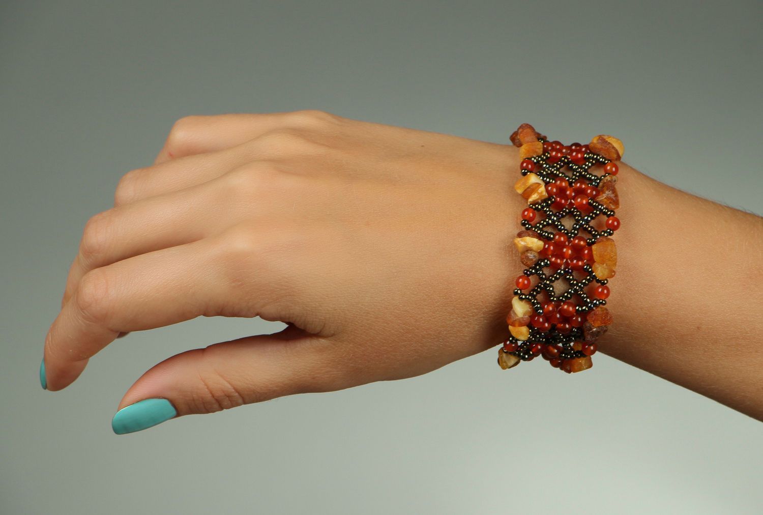 Bracelet with carnelian, amber and beads photo 5
