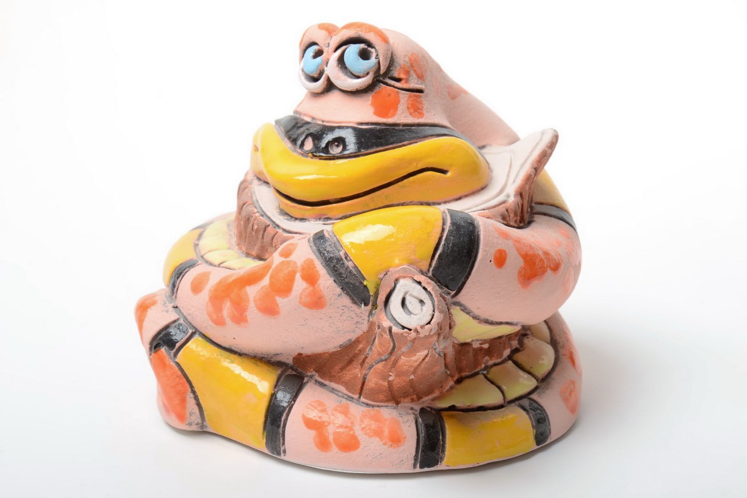 Handmade semi porcelain painted money box in the shape of snake of stub photo 2