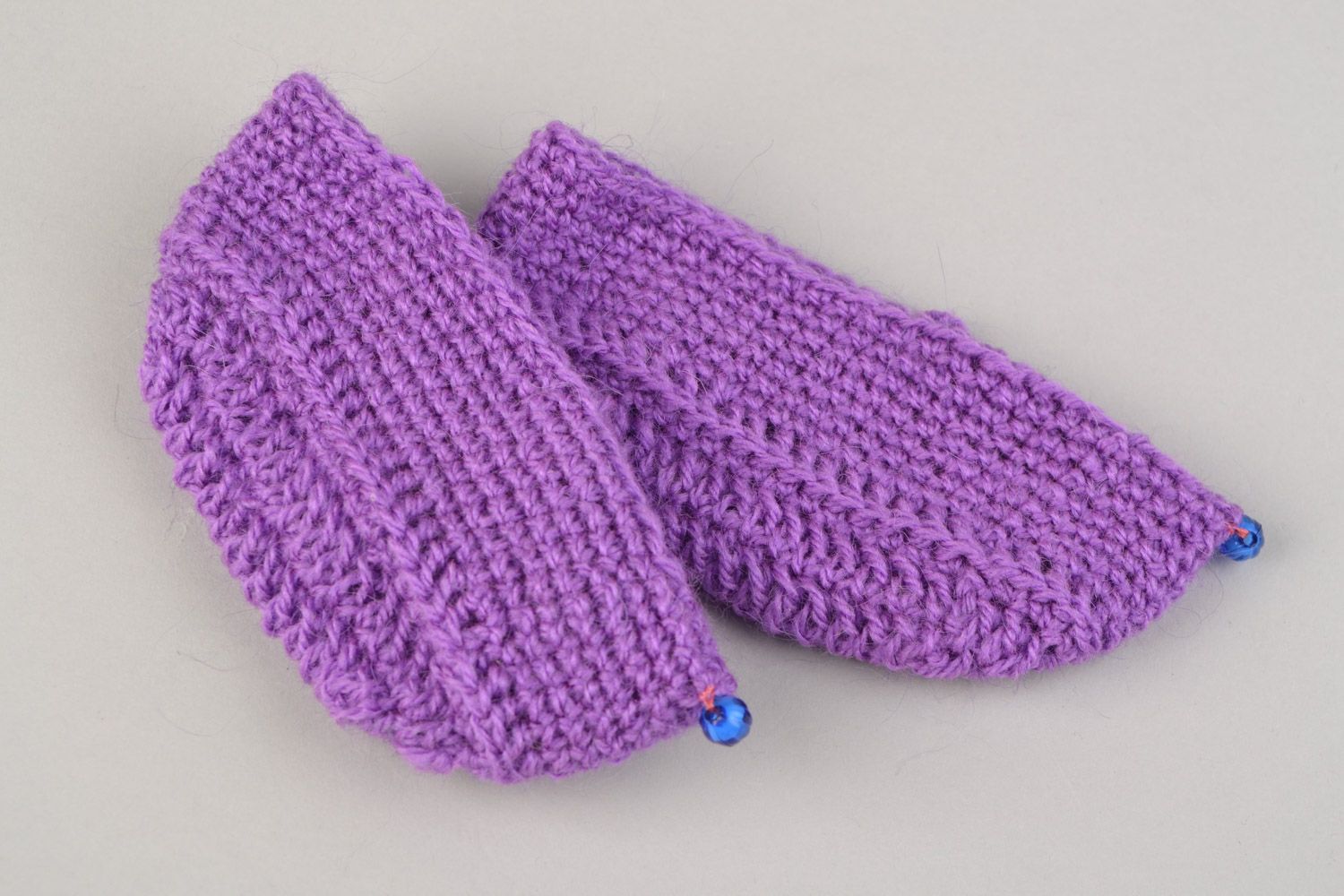 Handmade soft and warm baby shoes crocheted of angora wool of violet color photo 3