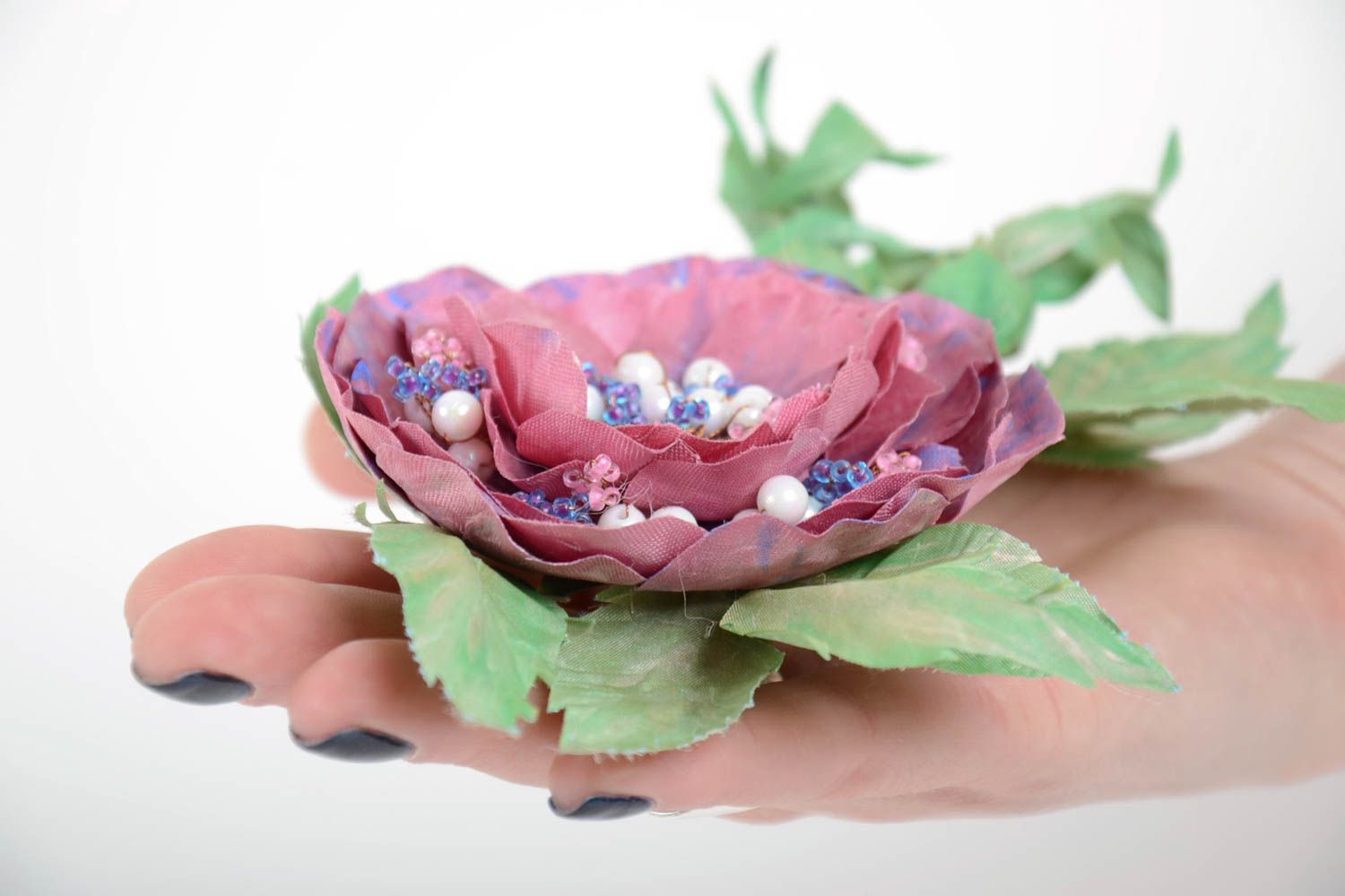 Unusual beautiful handmade designer textile flower brooch photo 4