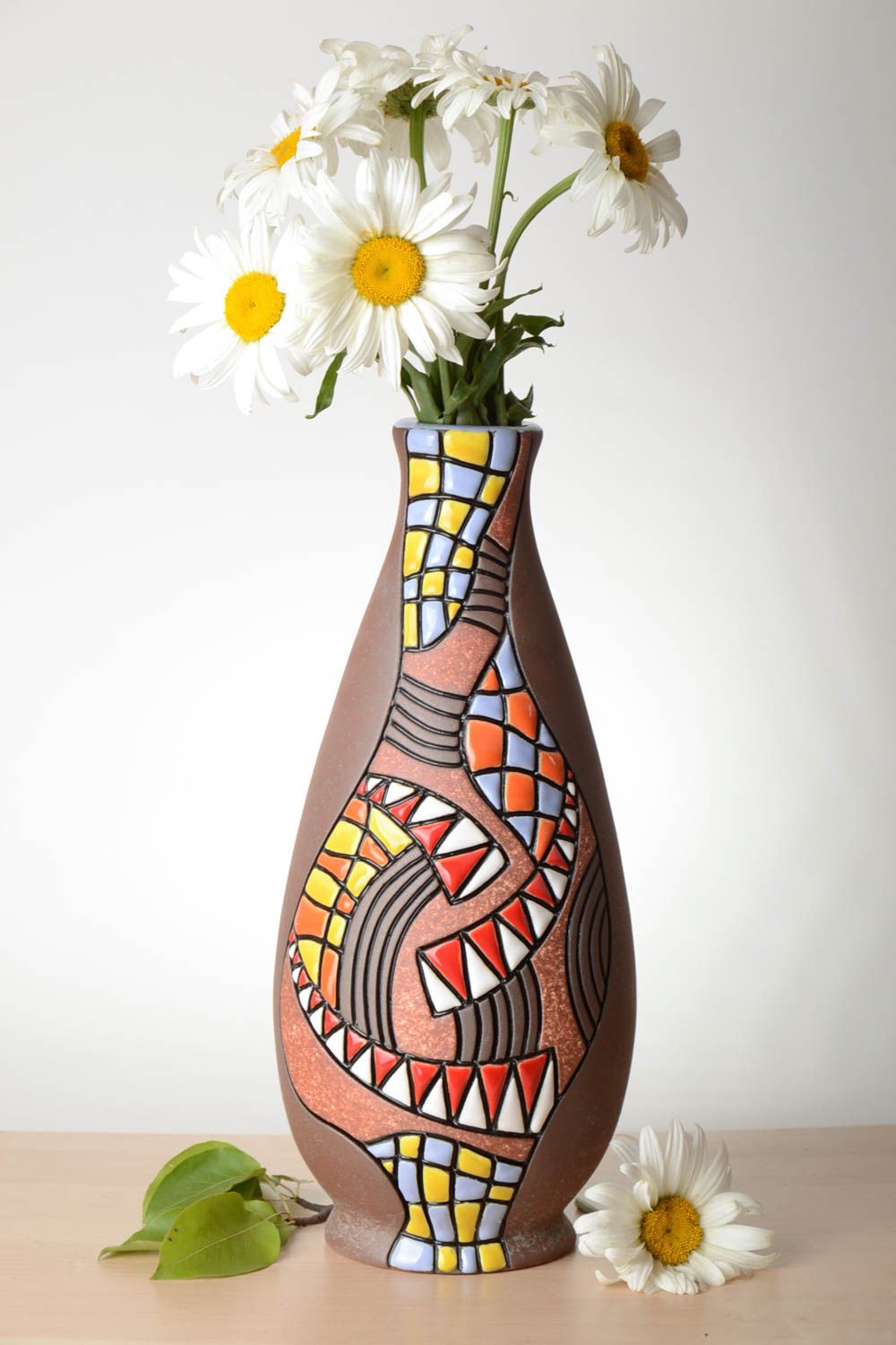 Сувенир ручной работы керамическая ваза для цветов декор для дома сосуд инков фото 1