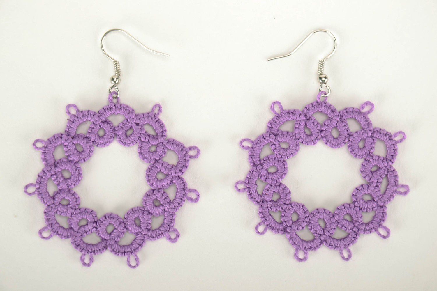 Earrings made from woven lace Lilac Star photo 3