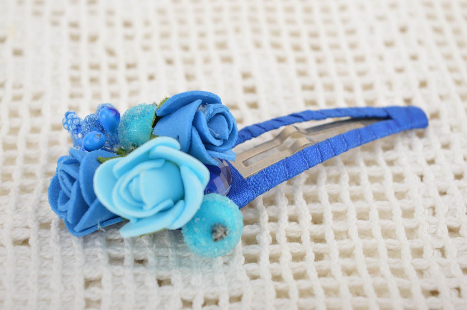 Аксессуар для волос украшение ручной работы заколка с цветами голубыми и синими фото 1