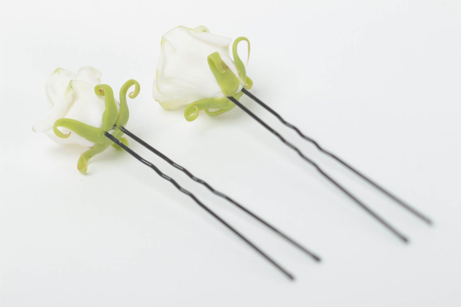 Handmade hair pins flower hair pins polymer hair pins unusual set of 2 items photo 4