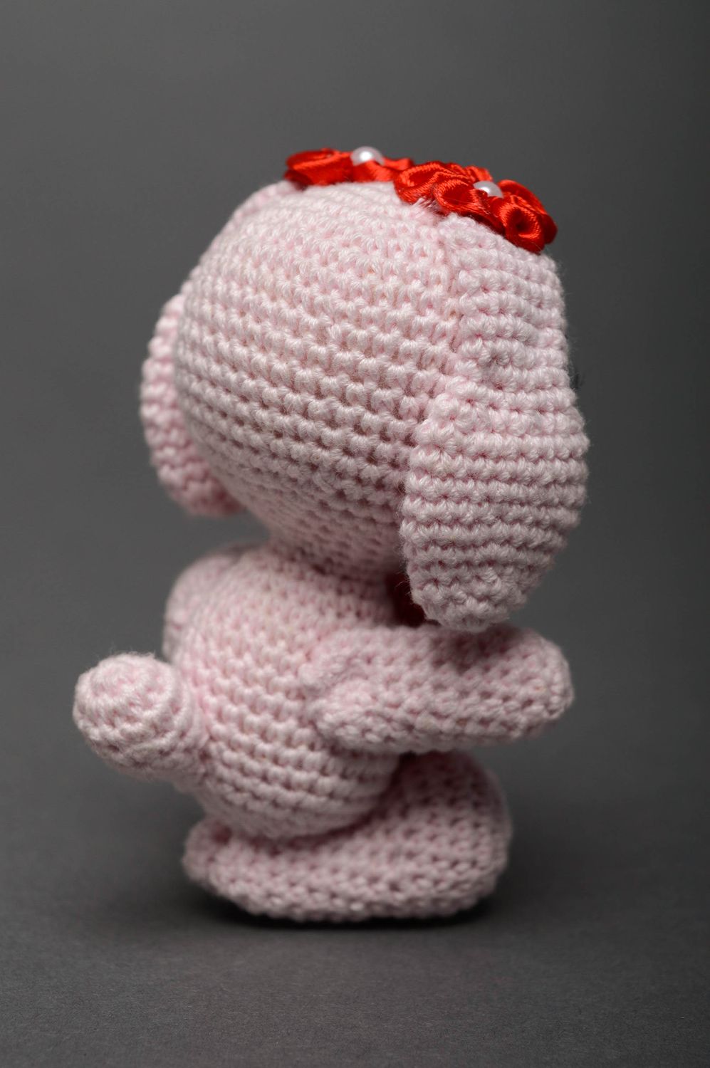 Jouet décoratif tricoté au crochet fait main lapin rose avec coeur pour enfant photo 5