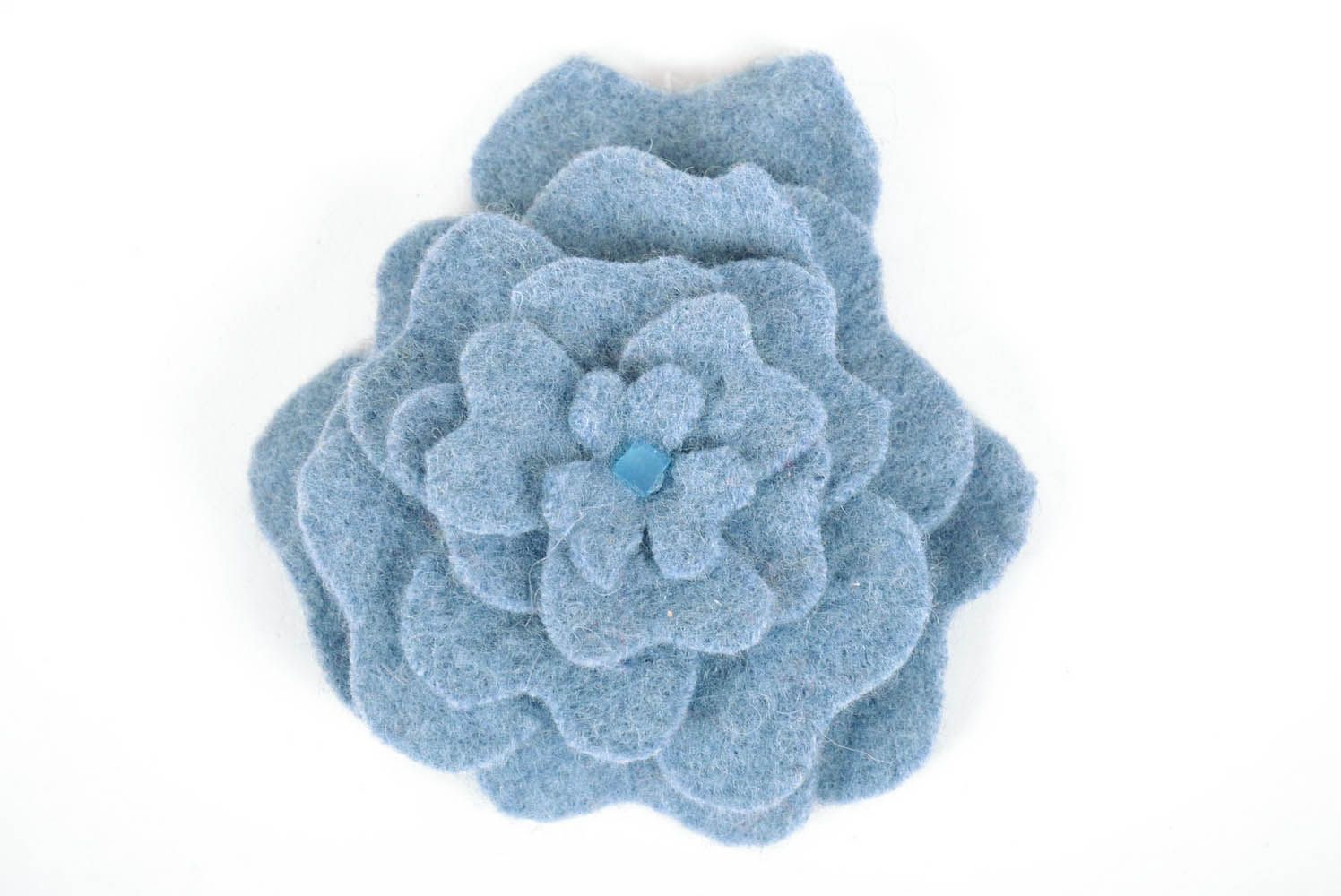 Grande broche fleur en laine Fleur bleue photo 2