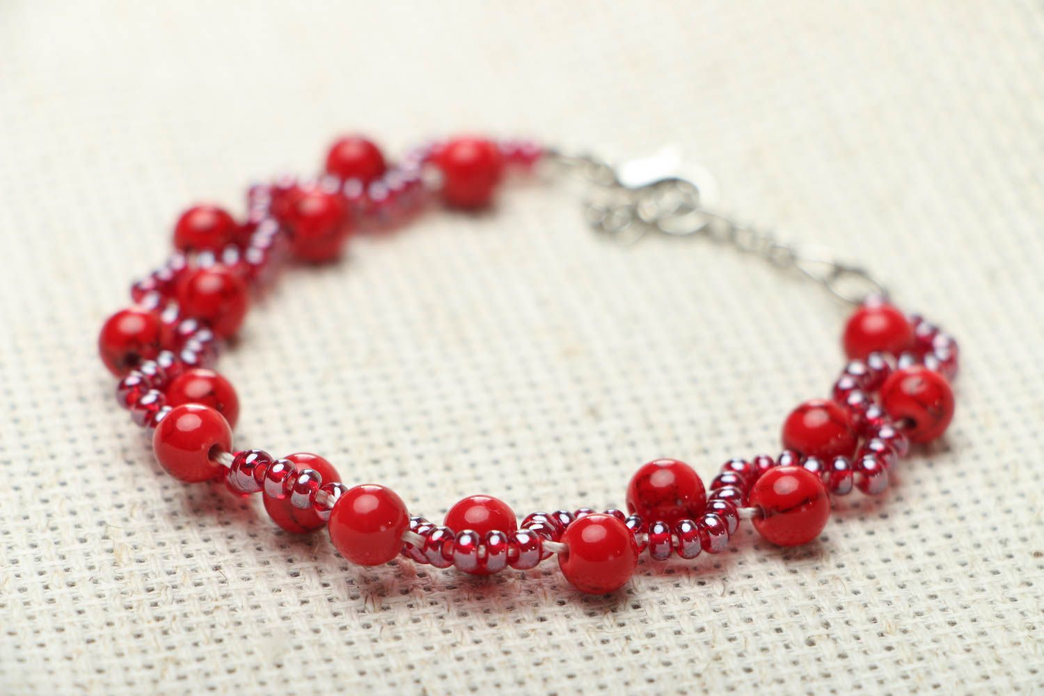 Homemade bracelet with coral and seed beads photo 2
