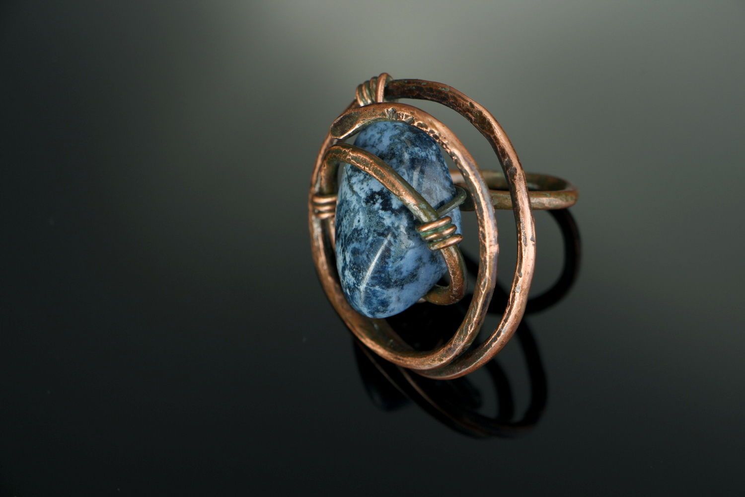 Copper ring with dumortierite photo 2