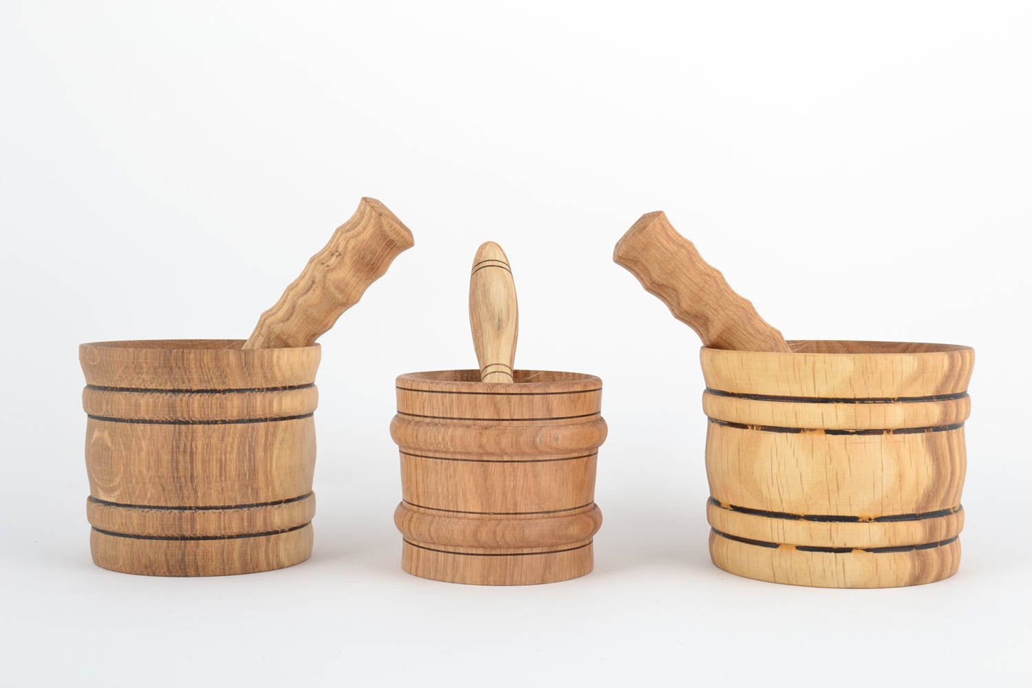Set of 3 spice mortars and pestles made of beech wood eco friendly tableware photo 4