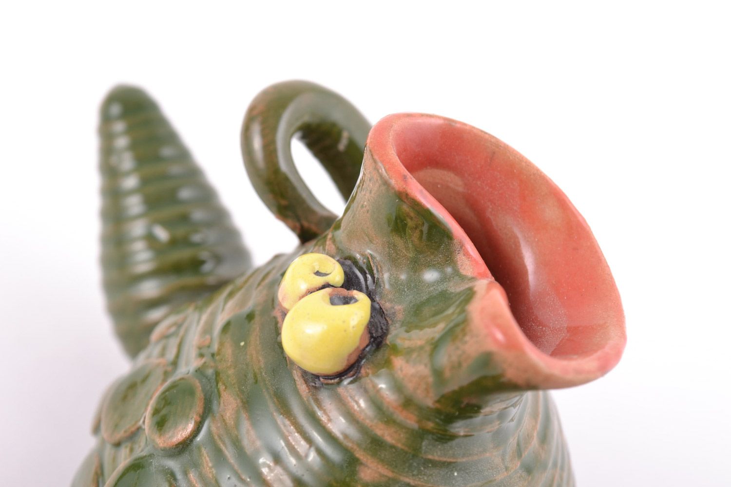 Handmade designer souvenir ceramic statuette of frog painted with green enamel photo 4
