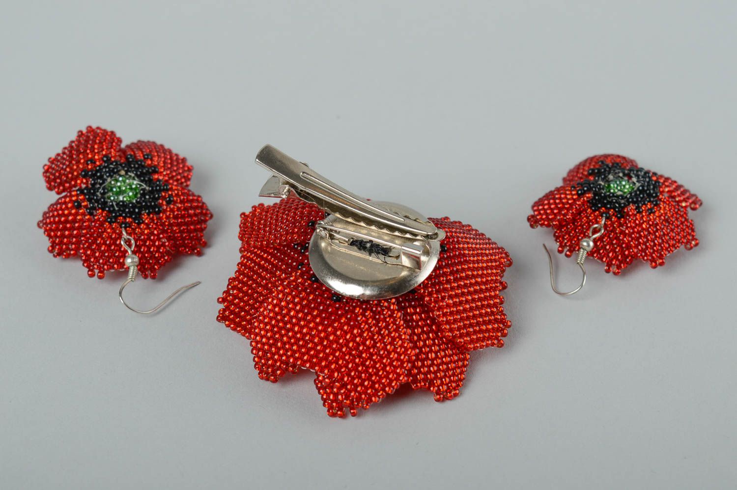 Broche y pendientes artesanales amapolas conjunto de bisutería regalo original foto 3
