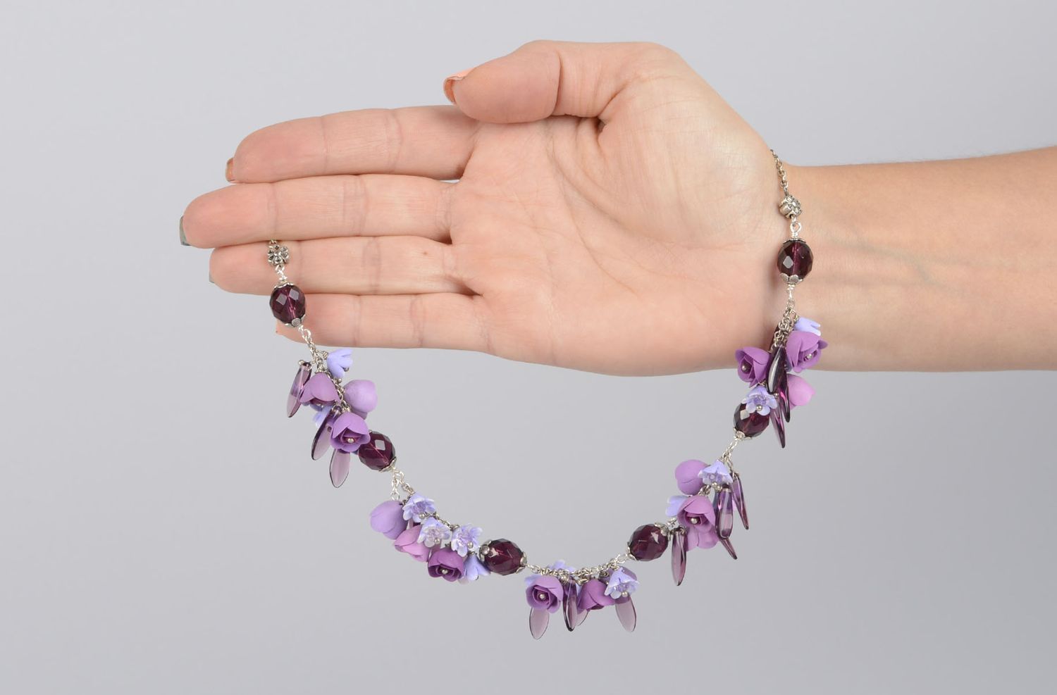 Collier pâte polymère Bijou fait main avec fleurs violettes Cadeau femme photo 5