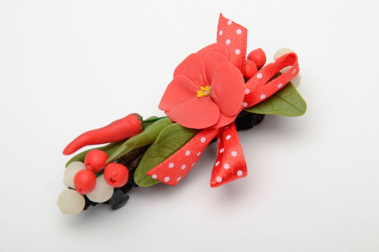Polymer Haarspange mit Blumen in Rot foto 2