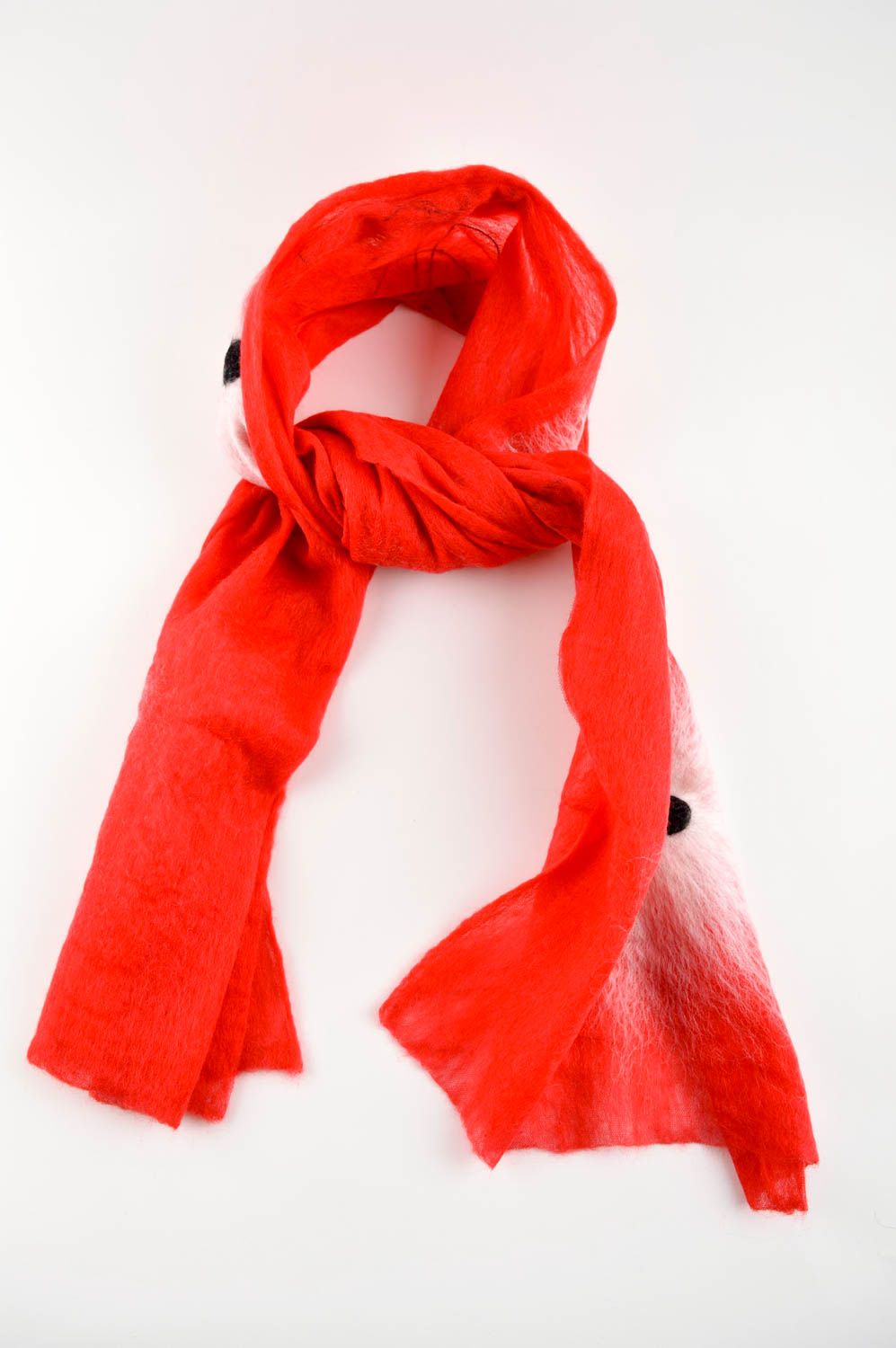 Шерстяной шарф красный яркий шарф ручной работы шарф под плащ с узорами фото 2