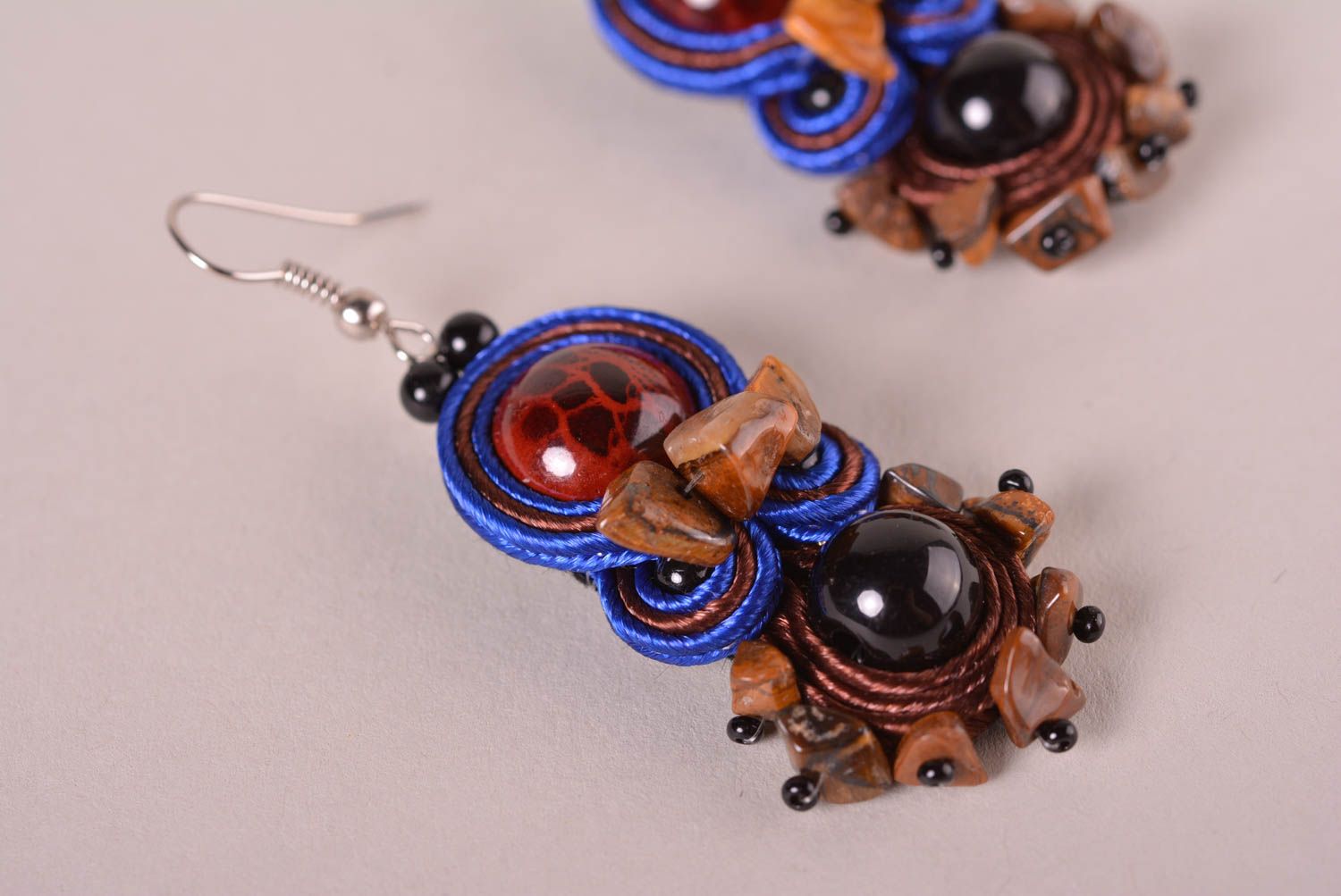 Handmade fashion jewelry soutache earrings blue earrings big earrings girls gift photo 3