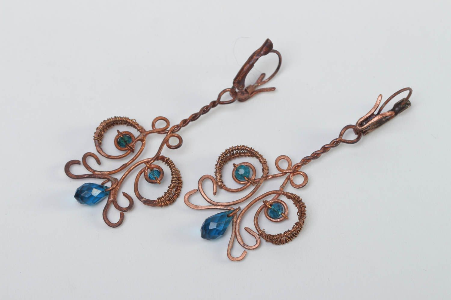 Handmade metal earrings wire wrap earrings design metal craft cool jewelry photo 2