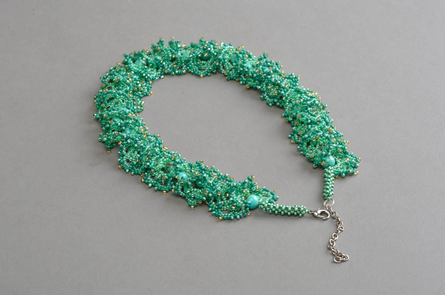 Collier en perles de rocaille fait main turquoise accessoire pour femme photo 3