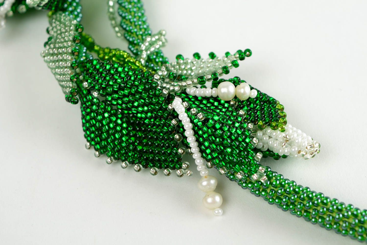 Collier vert Bijou fait main perles de rocaille rose blanche Cadeau femme photo 5