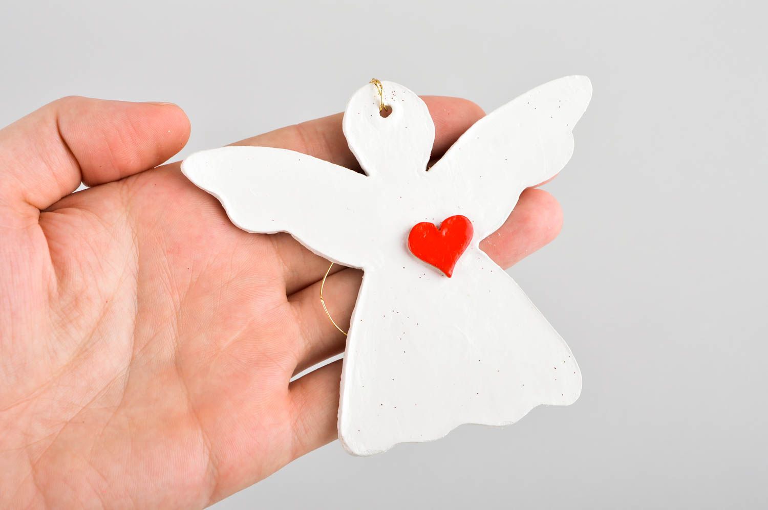 Игрушка на елку хэнд мэйд декор для дома игрушка из полимерной глины Ангел белый фото 4