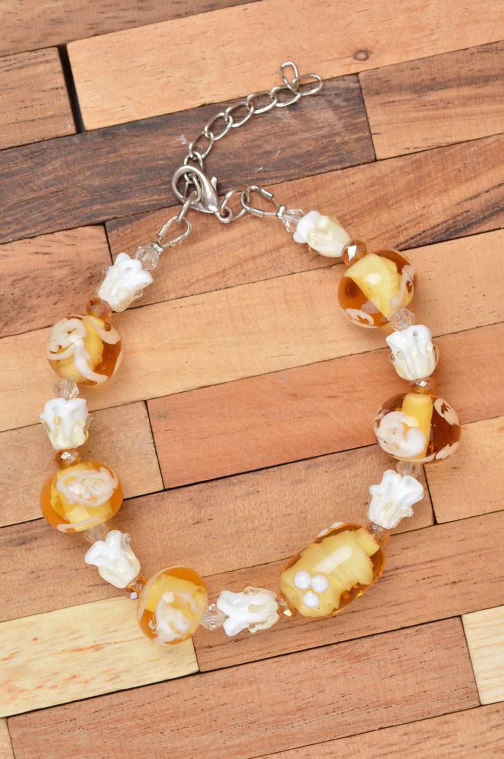 Bracelet verre Bijou fait main perles fantaisie jaunes Accessoire femme photo 3