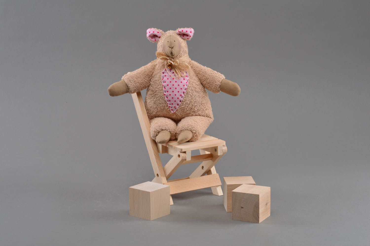 Textil Kuscheltier Schaf aus Mohär beige weich handmade Spielzeug für Kinder foto 3