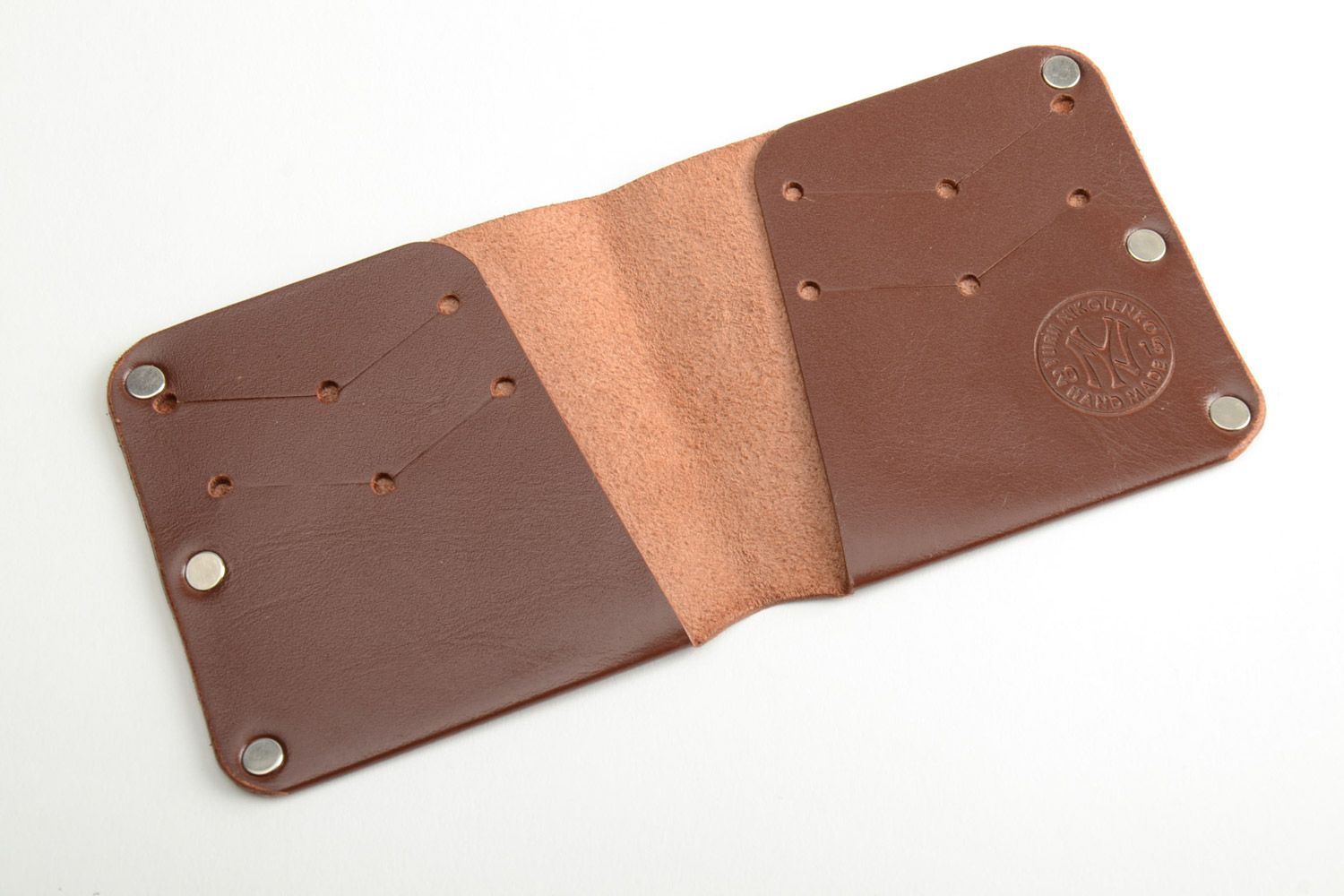 Оригинальное портмоне из натуральной кожи ручной работы коричневое мужское фото 3