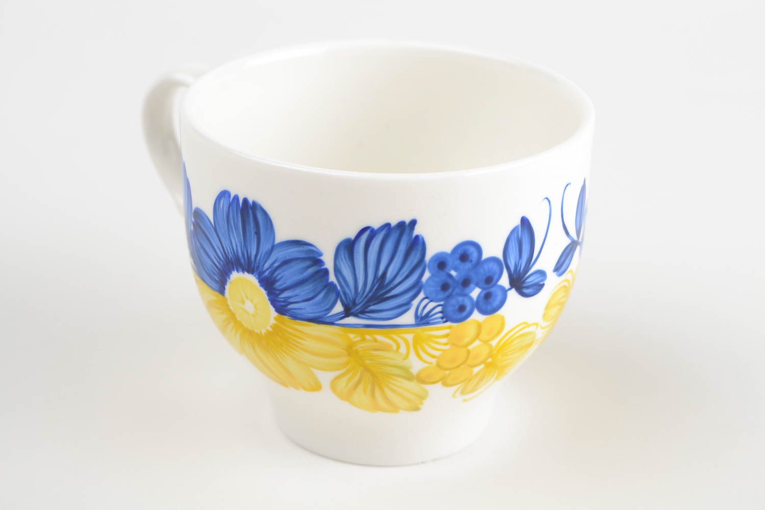 Фарфоровая чашка с синими цветами Петриковская роспись 220 мл ручная работа фото 5