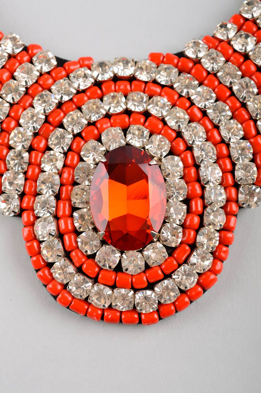 Gros collier Bijou fait main orange perles de rocaille strass Cadeau femme photo 3