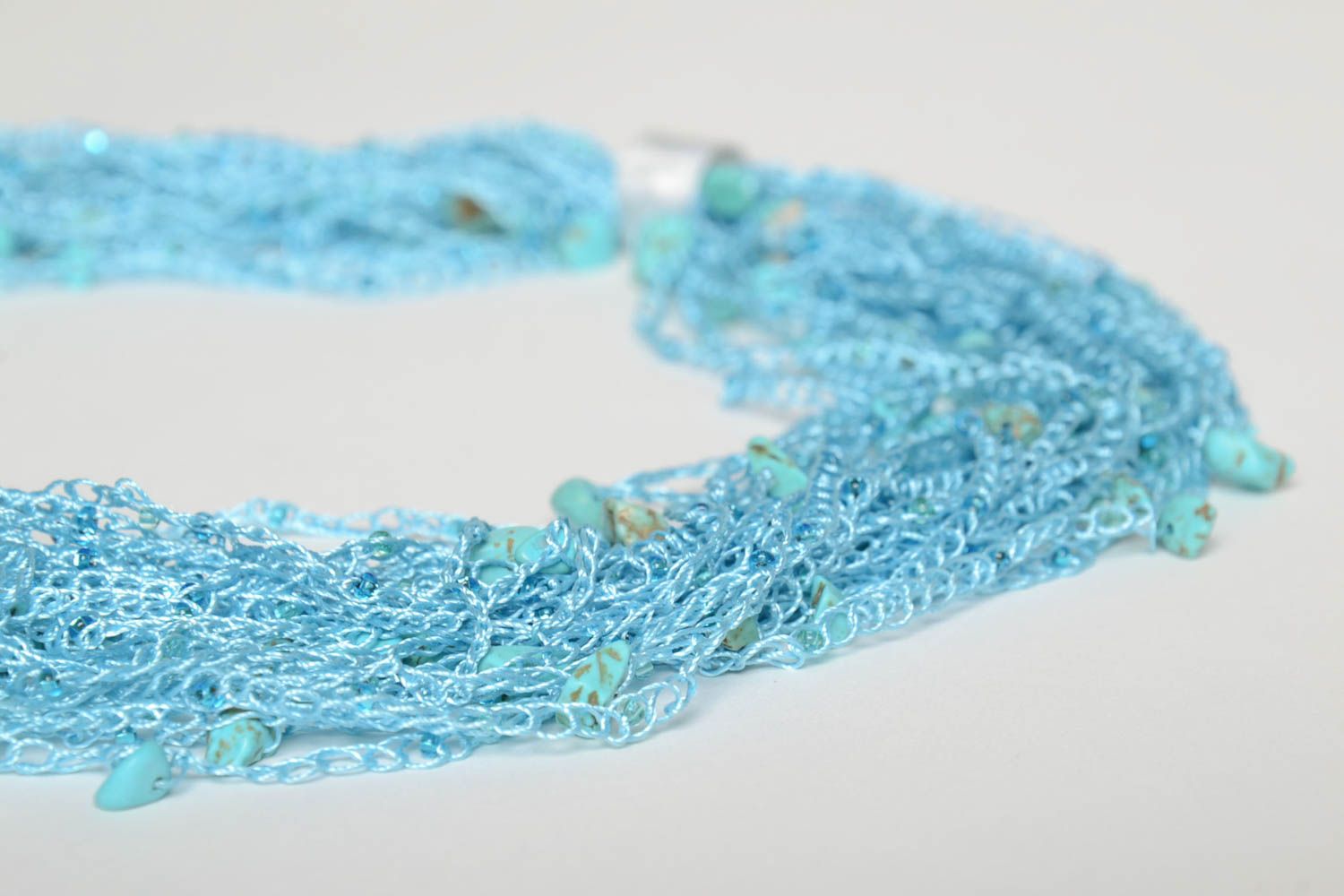 Колье ручной работы ожерелье из ниток колье из натуральных камней голубое фото 5