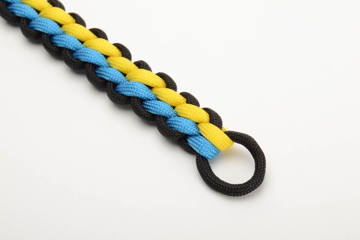 Blau gelbes Armband aus Nylon unisex handmade modisch breit dreifarbig geflochten foto 2
