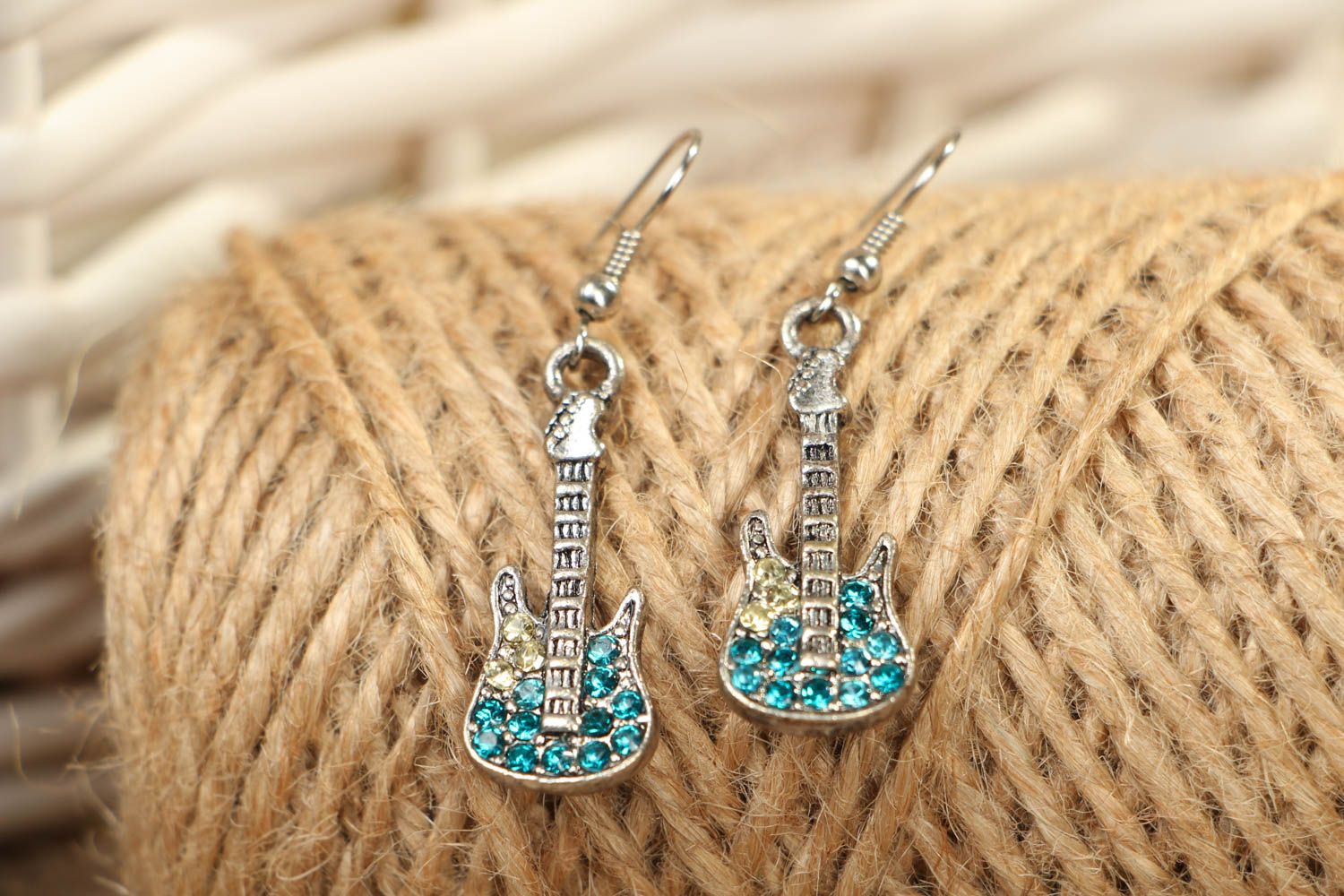 Metal earrings with strasses Electric Guitar photo 4