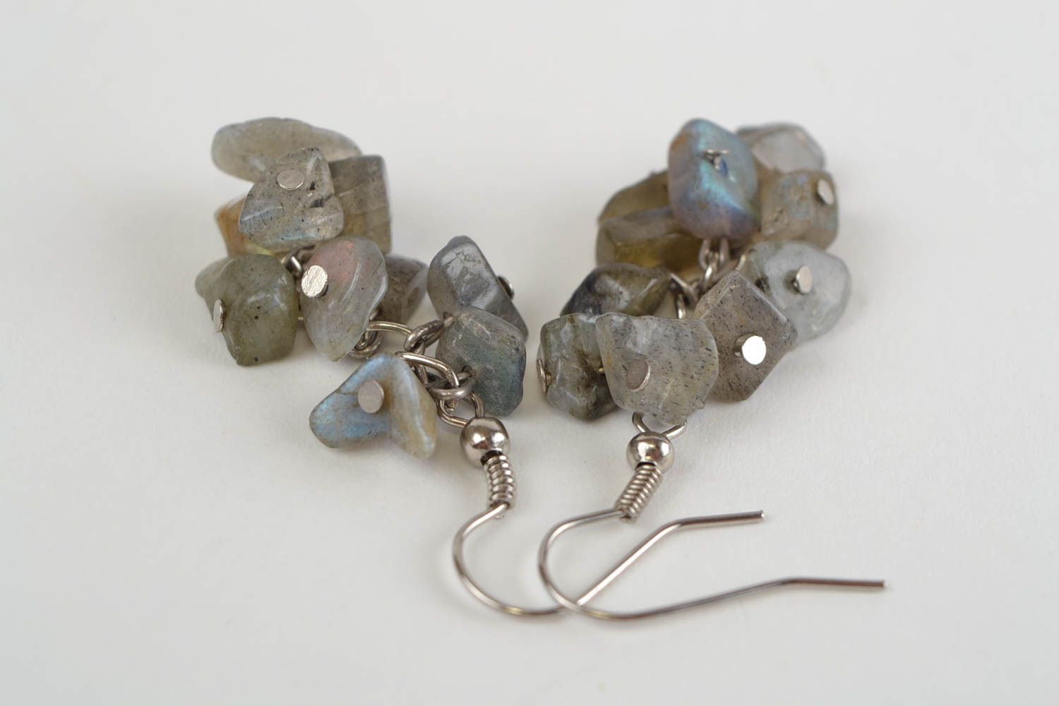 Cute handmade beautiful dark grey earrings with charms made of natural stone  photo 5