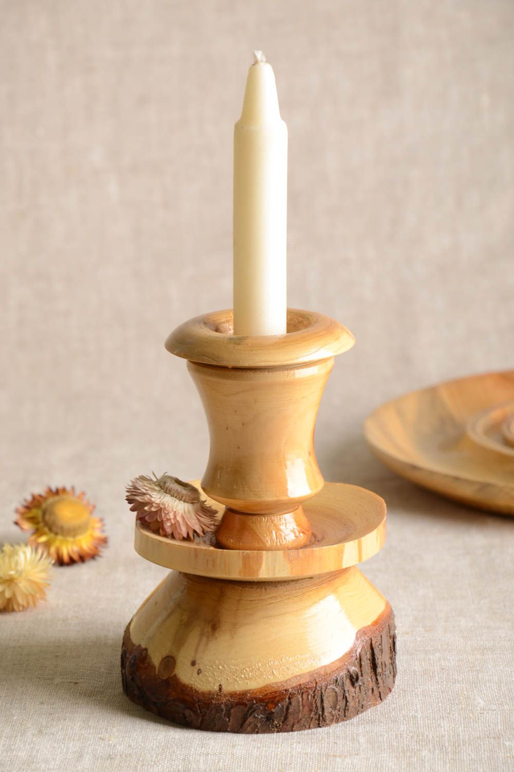Candelero de madera hecho a mano decoración de interior soporte para velas foto 1