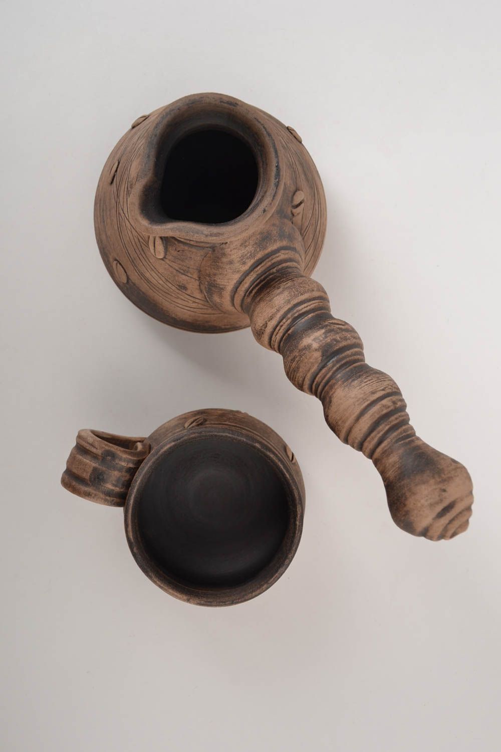 Кофейный набор ручной работы кофейная чашка турка для кофе из глины 100 и 300 мл фото 2