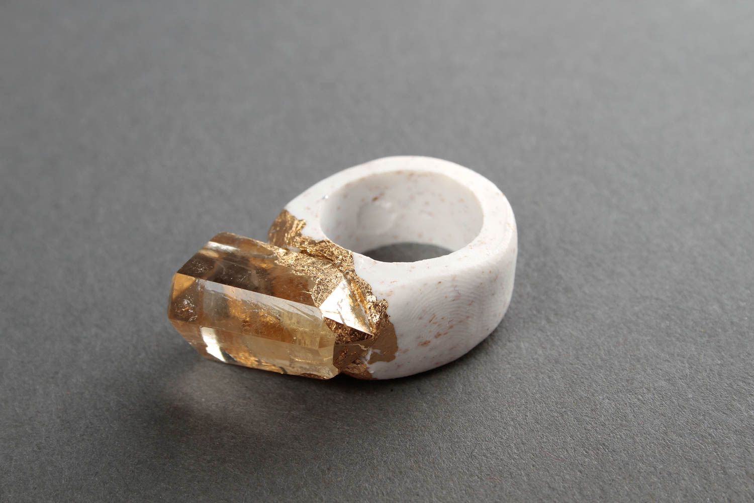 Кольцо ручной работы украшение из полимерной глины украшение кольцо с цитрином фото 3