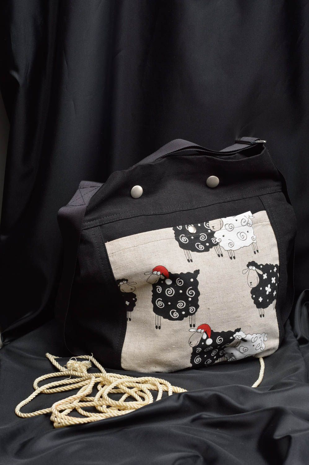 Sac bandoulière fait main sac à main grand en lin avec doublure Cadeau original photo 1