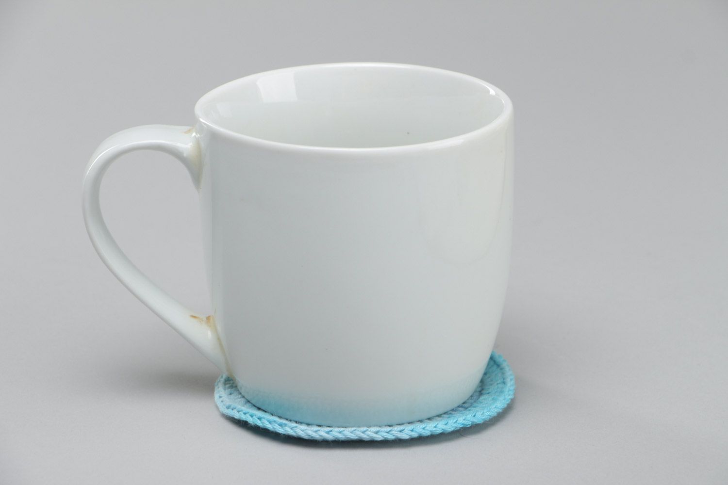 Голубая вязаная подставка под чашку крючком из хлопка с сердечком ручной работы фото 4