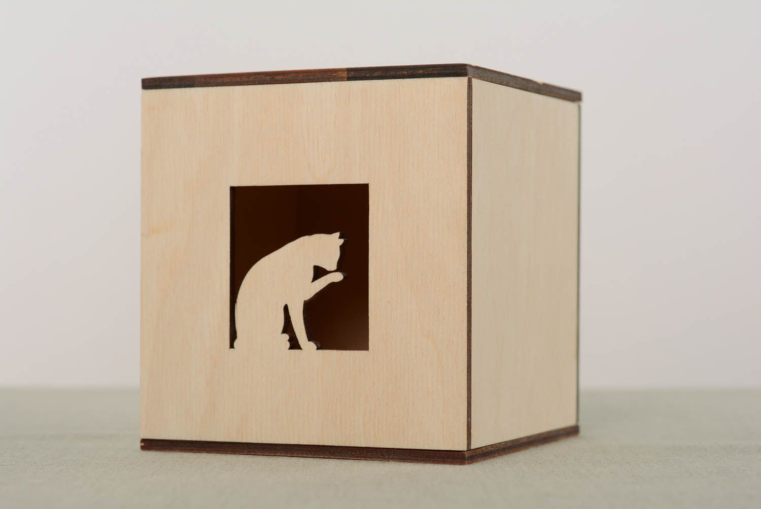 Peça para criatividade de madeira contraplacada Caixinha com gato foto 5
