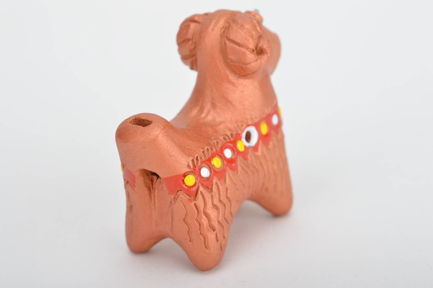 Unusual handmade designer clay penny whistle folk toy Lamb in ethnic style photo 5