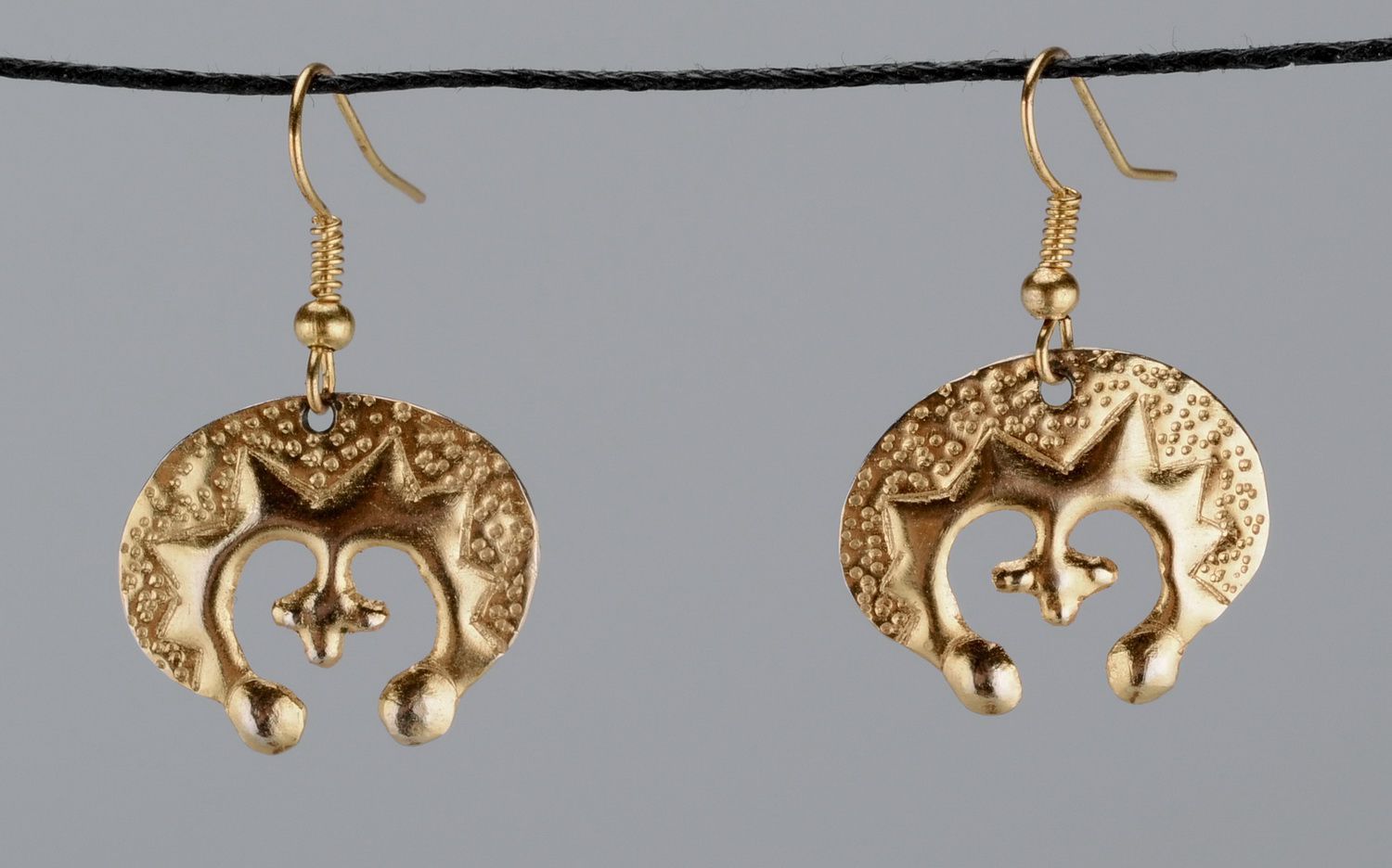 Brass earrings with gilding Golden Archeress photo 4