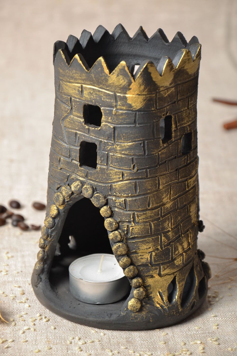 Castle tower tea light candle holder for child room 6,3 inches, 1,19 lb photo 1