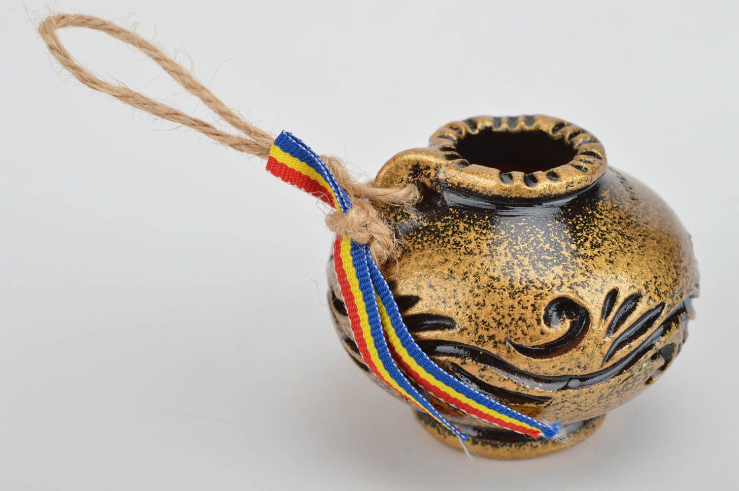 Handmade small pendant in shape of decanter designer souvenir made of clay photo 2