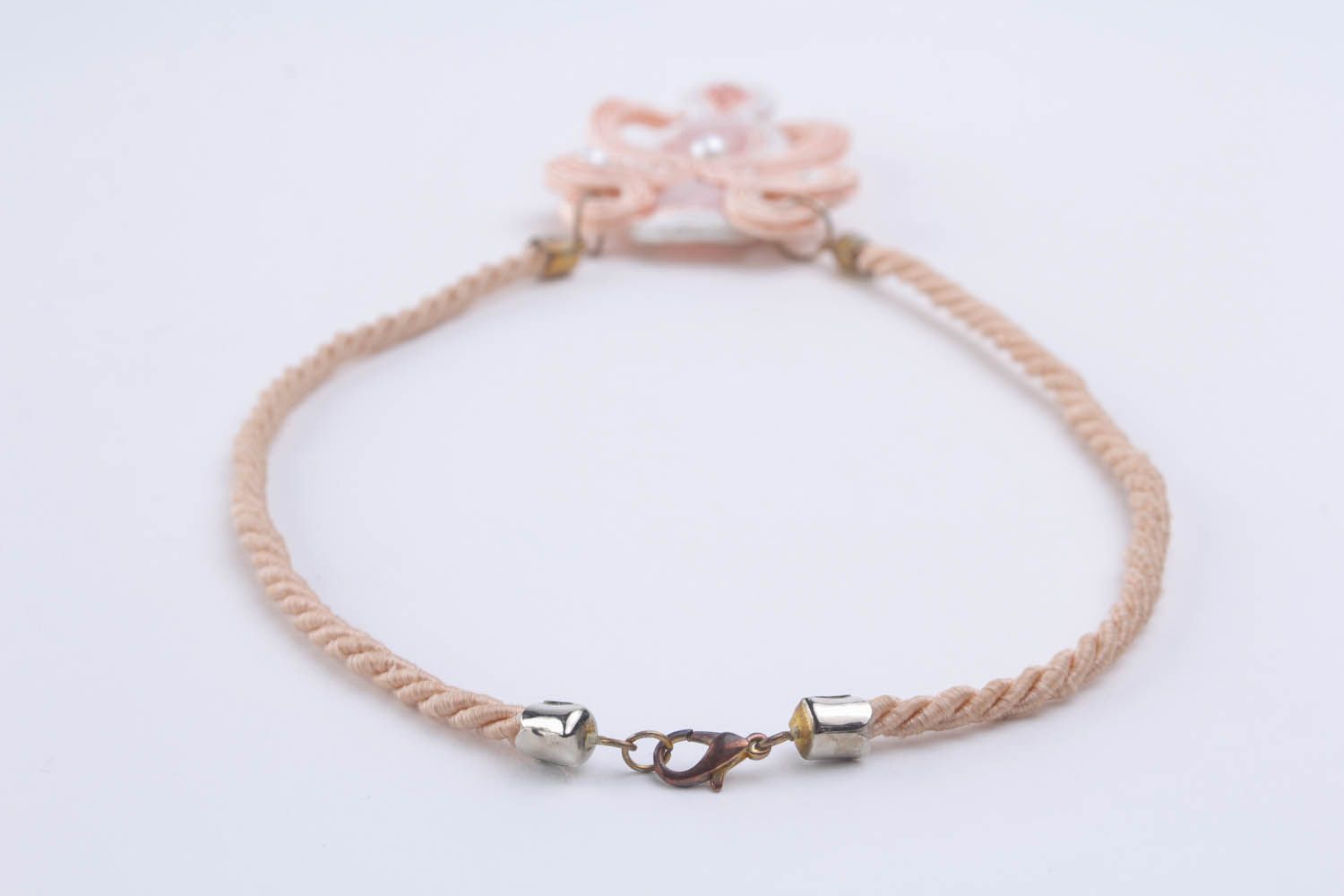 Soutache necklace pendant with pink quartz photo 2