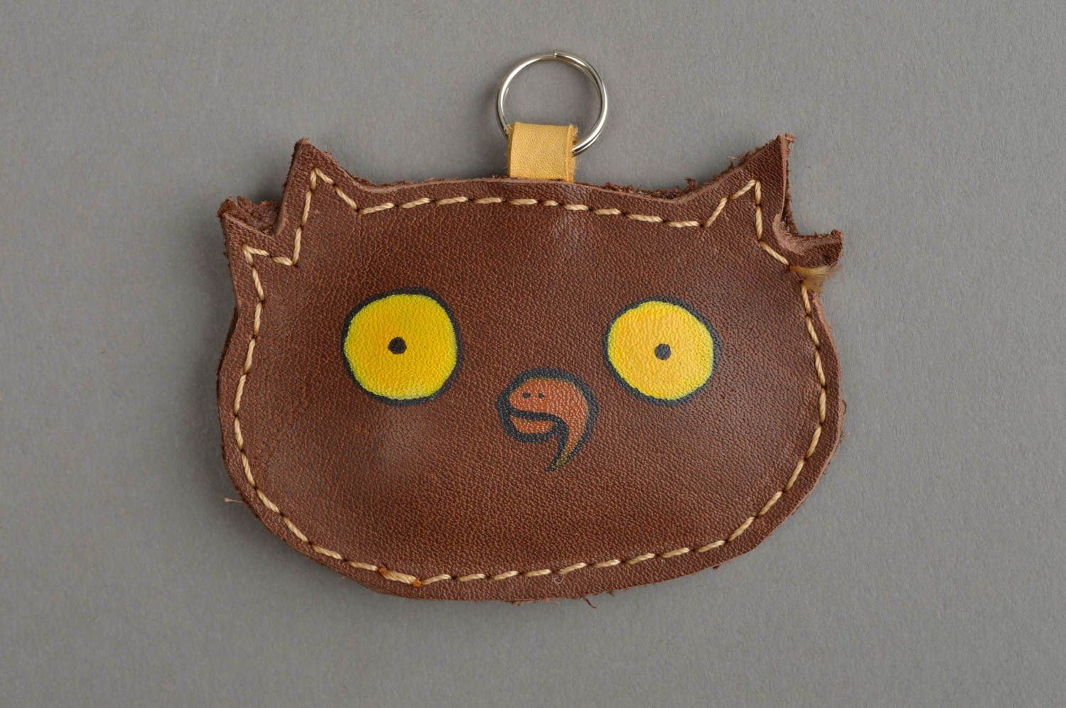 Handmade leather keychain unusual stylish accessory cute designer souvenir photo 2