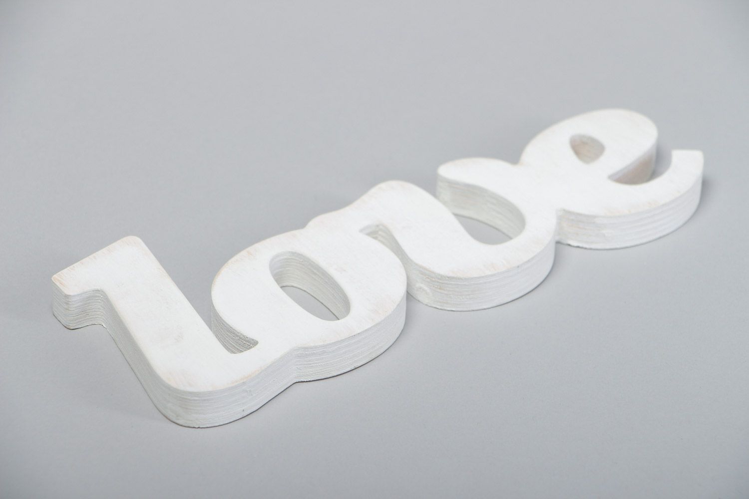 Handmade decorative word Love cut out of plywood of white color for interior decor photo 3