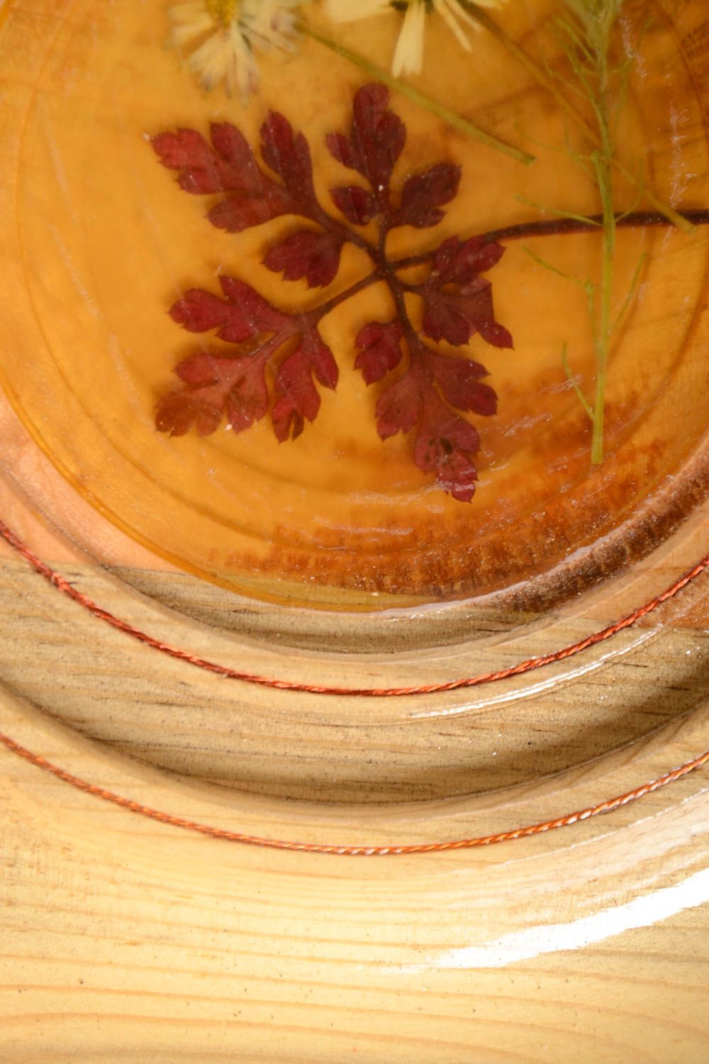 Handmade Deko Holz Teller Holz Wandbild Teller aus Holz mit Blättern und Blumen foto 3