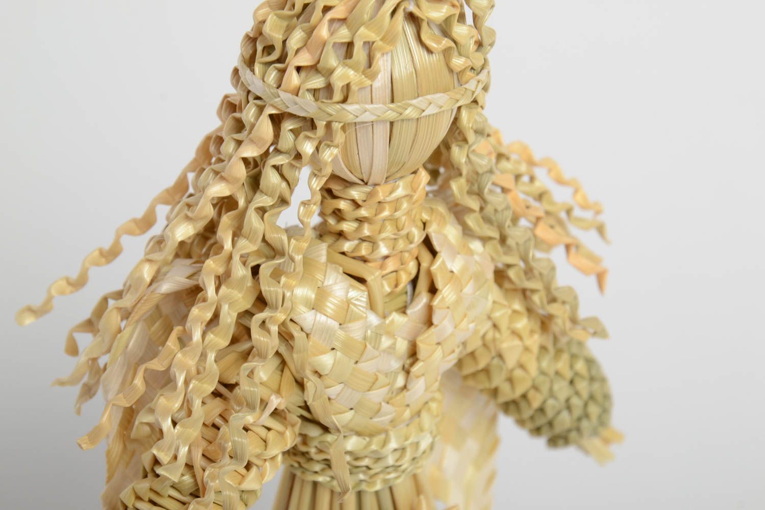 Decorative handmade toy unusual decor made of straw stylish statuette angel photo 5