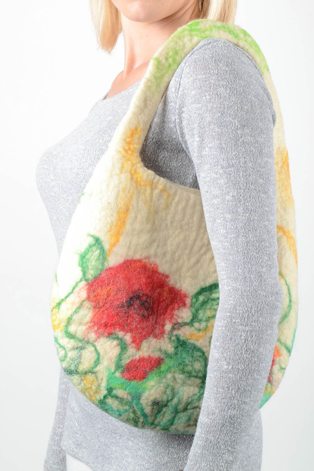Sac à main jaune Sac de laine fait main avec fleurs Accessoire femme original photo 1